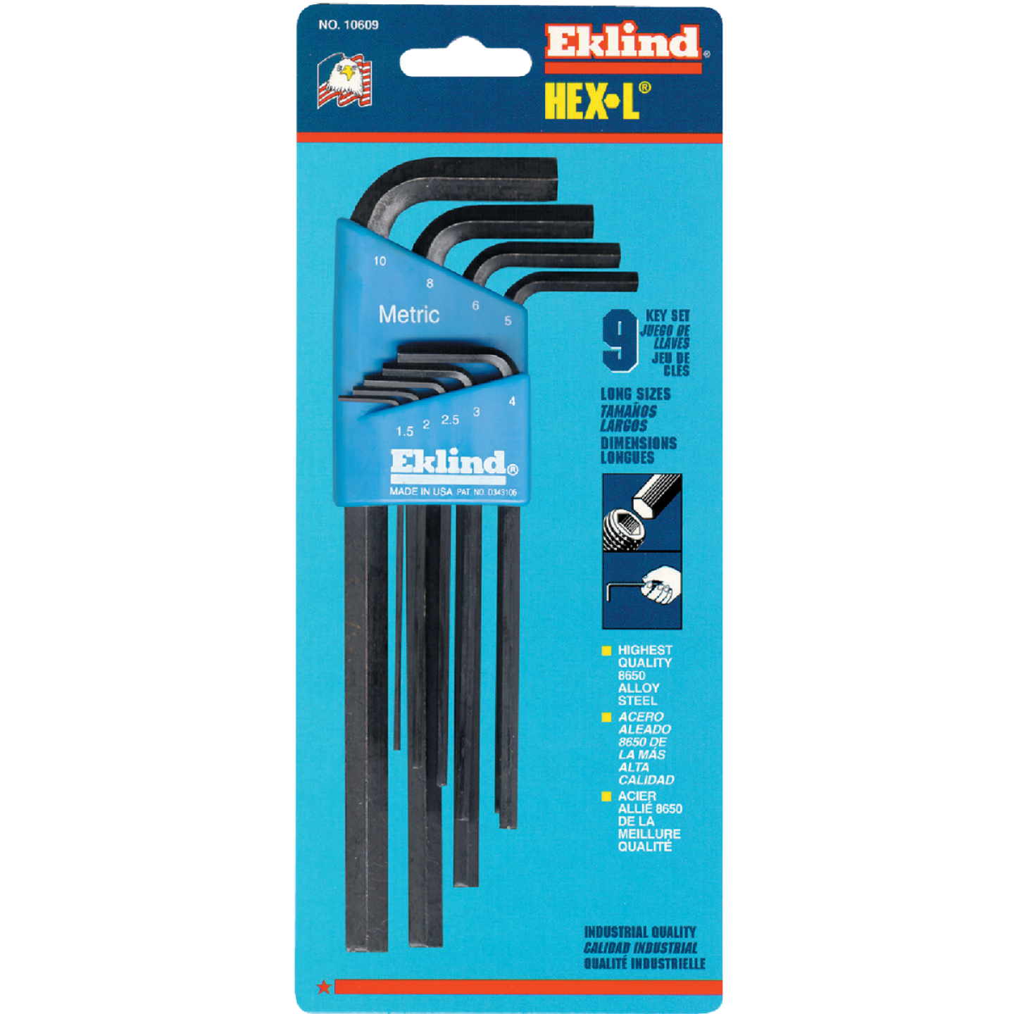 Eklind Metric Long Arm Hex Key Set, 9-Piece Image 1