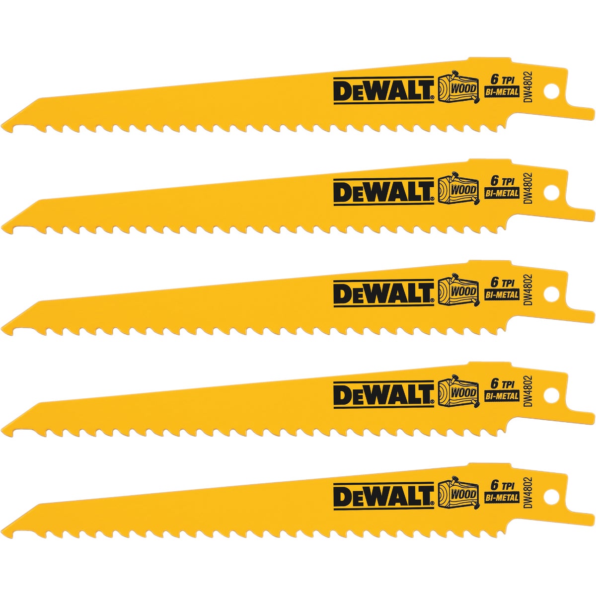 DEWALT 6 In. 6 TPI Taper Back Bi-Metal Reciprocating Saw Blade (5-Pack) Image 1