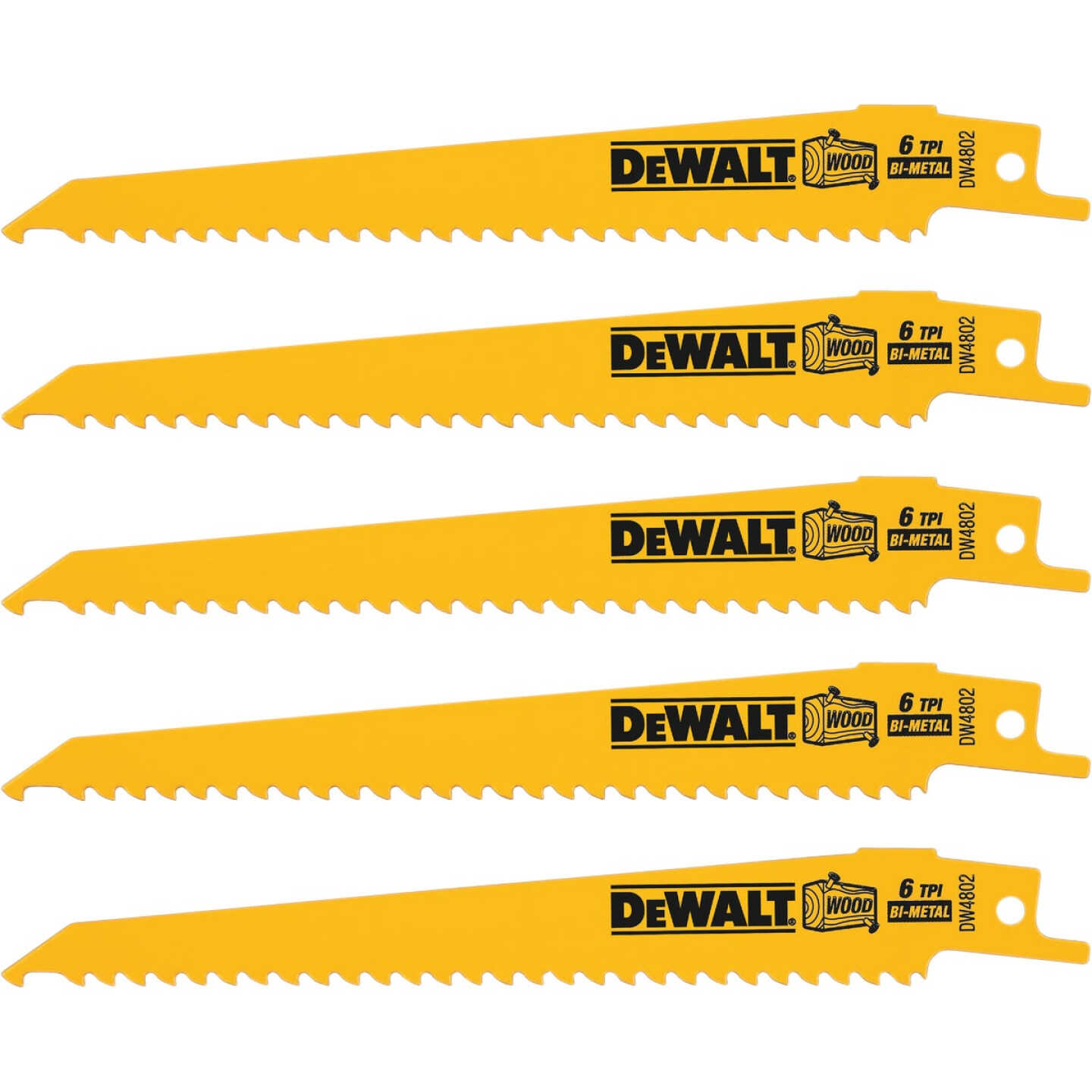 DEWALT 6 In. 6 TPI Taper Back Bi-Metal Reciprocating Saw Blade (5-Pack) Image 1