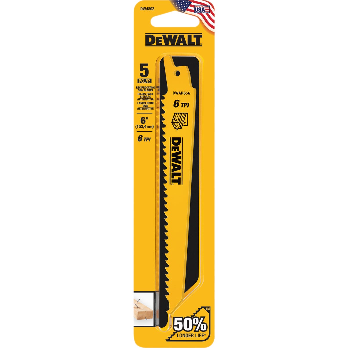 DEWALT 6 In. 6 TPI Taper Back Bi-Metal Reciprocating Saw Blade (5-Pack) Image 8