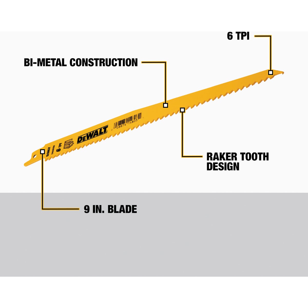 DEWALT 9 In. 6 TPI Taper Back Bi-Metal Reciprocating Saw Blade (5-Pack) Image 2