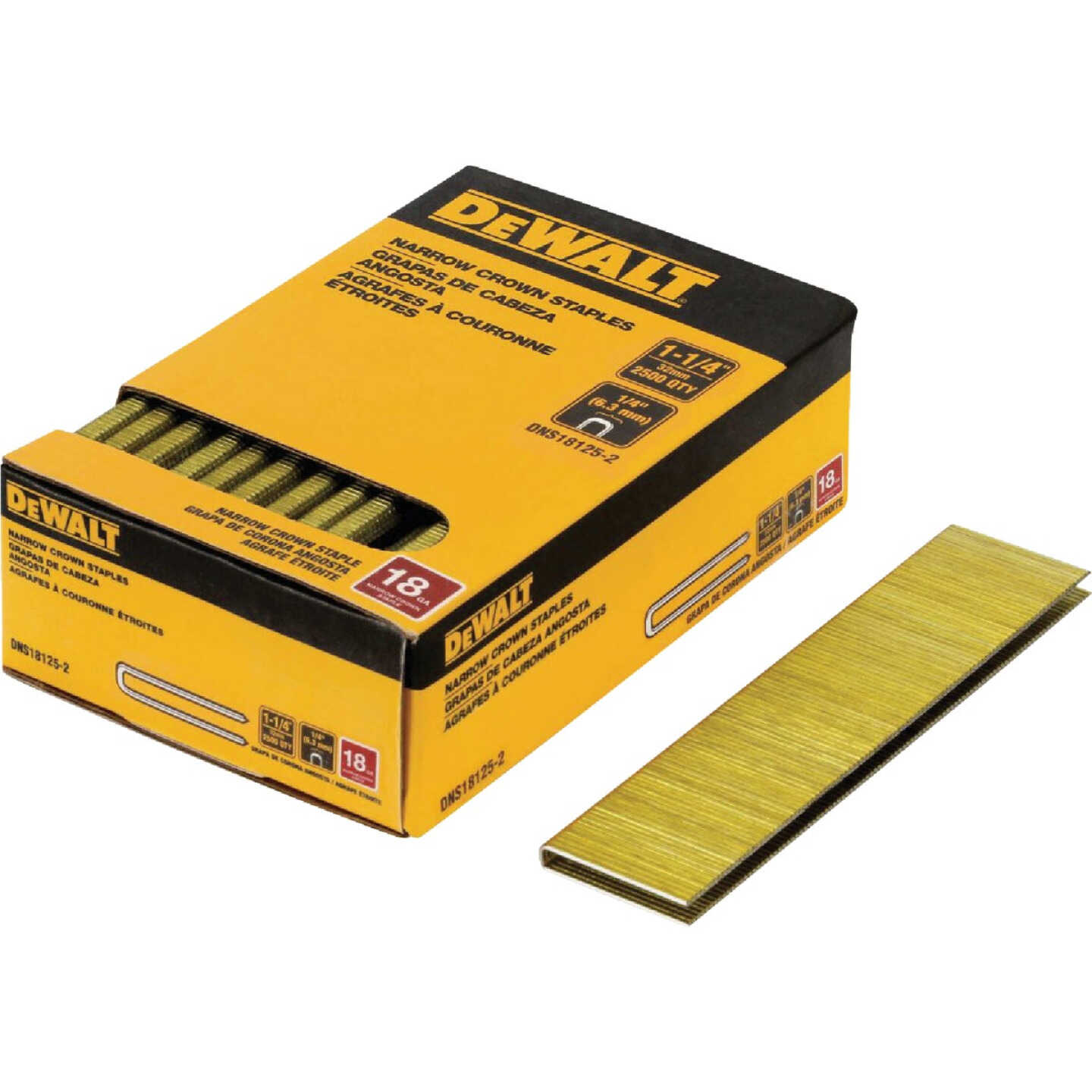 DEWALT 1/4 In. x 1-1/4 In. 18-Gauge Collated Crown Staples (2500 Ct.) Image 1