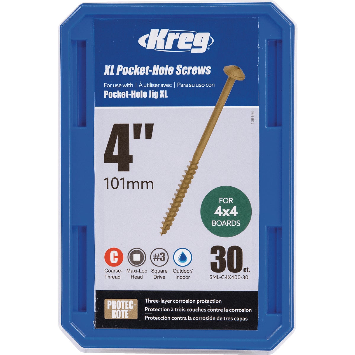 Kreg Protec-Kote #14 x 4 In. Square Coarse Thread Maxi-Loc Head Steel Pocket-Hole Screw (30 Ct.) Image 3