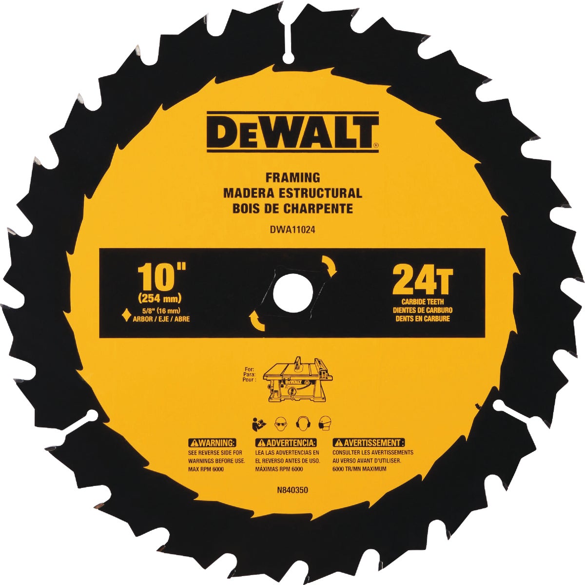 DEWALT 10 In. 24-Tooth General Purpose Circular Saw Blade Image 1
