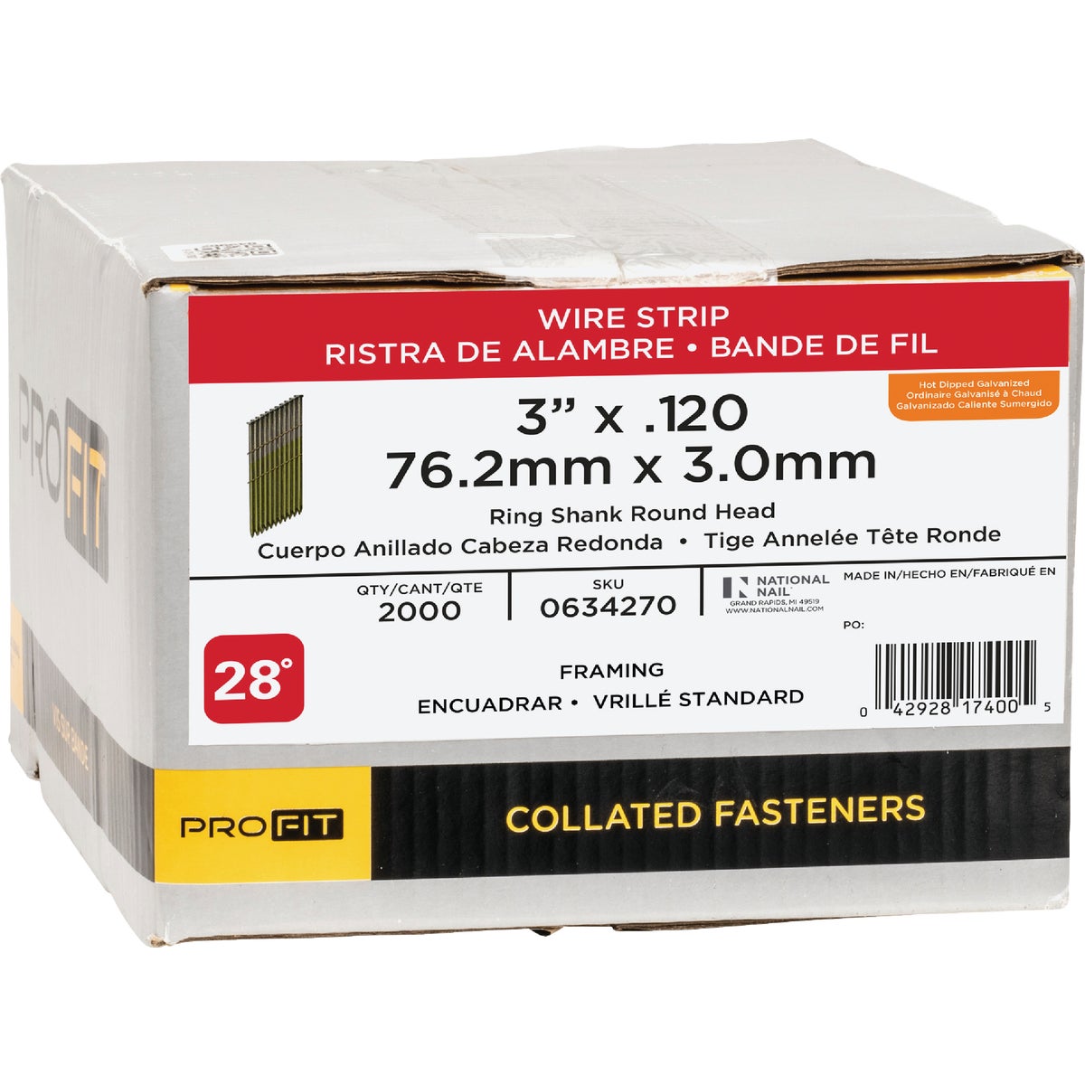 Pro-Fit 3 In. x 0.120 In. 28 Degree Wire Strip Ring Shank Round Head Galvanized Hot Dipped Galvanized Framing Stick Nails (2000 Ct.) Image 2