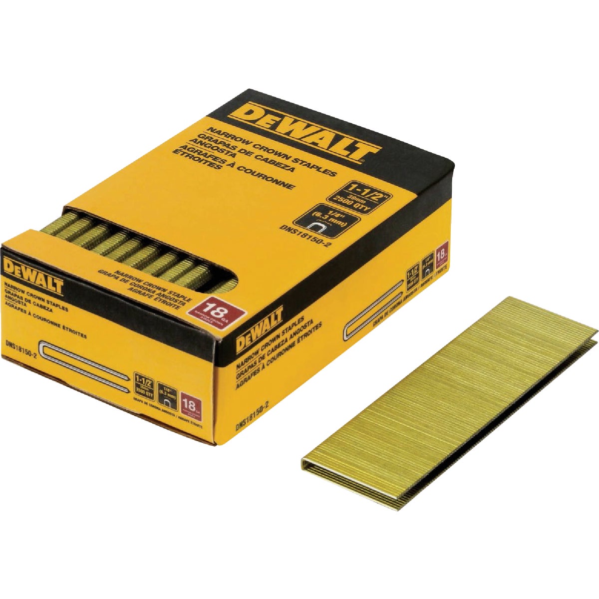 DEWALT 1/4 In. x 1-1/2 In. 18-Gauge Collated Crown Staples (2500 Ct.)