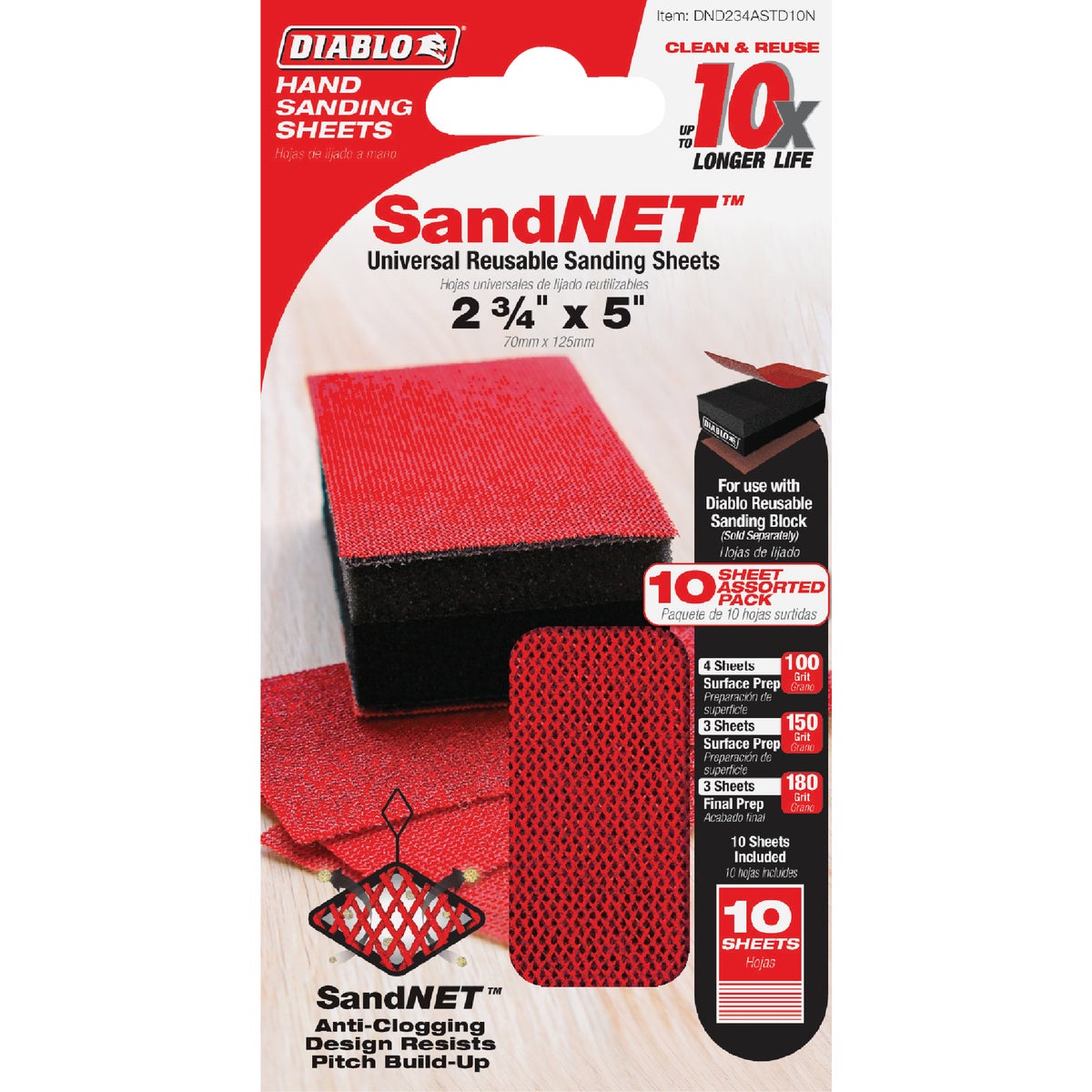 Diablo SandNET 2-3/4 In. x 5 In. 100/150/180-Grit Reusable Hand Sander Refill Sheets (10-Pack)