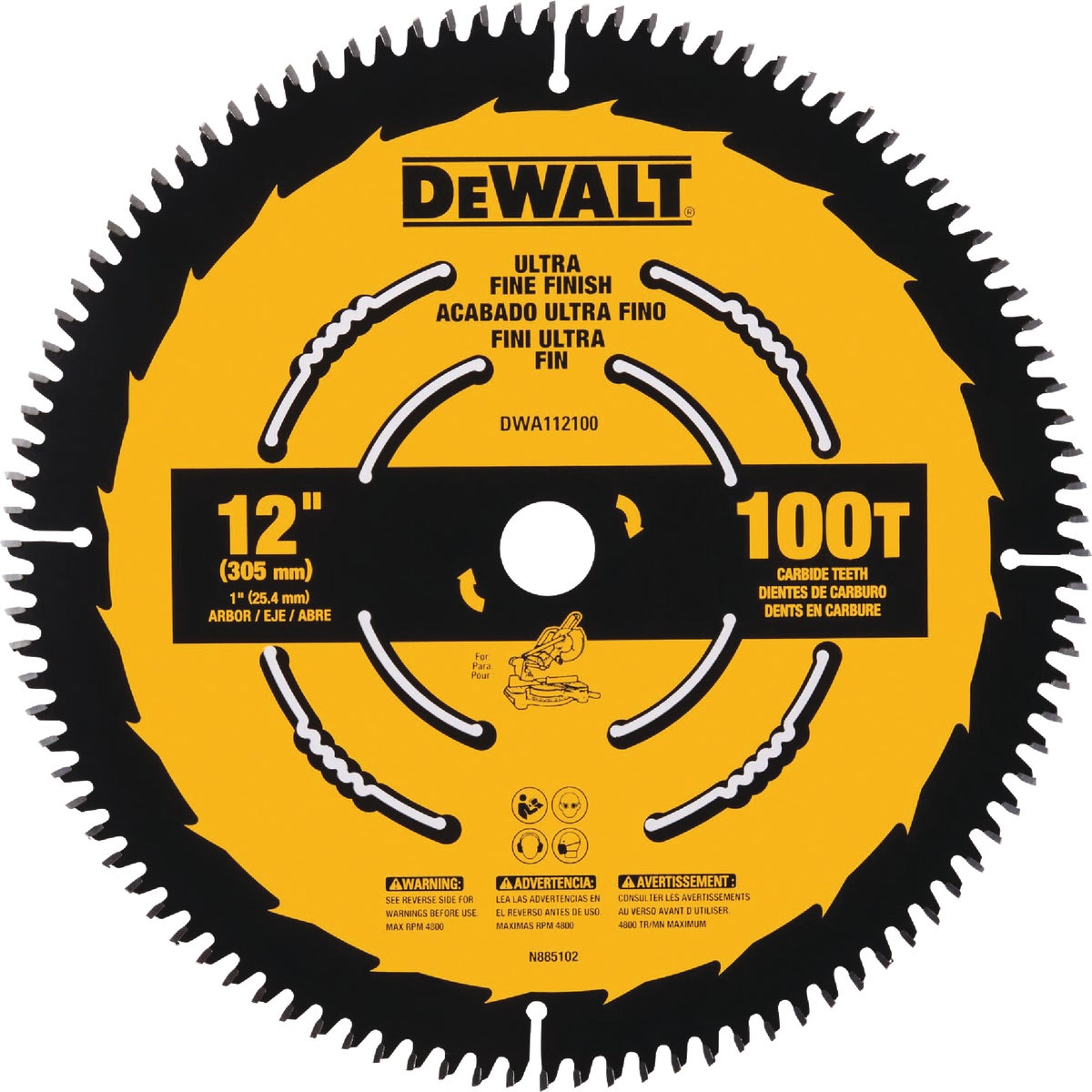 DEWALT 12 In. 100-Tooth Ultra Fine Finish Circular Saw Blade Image 1