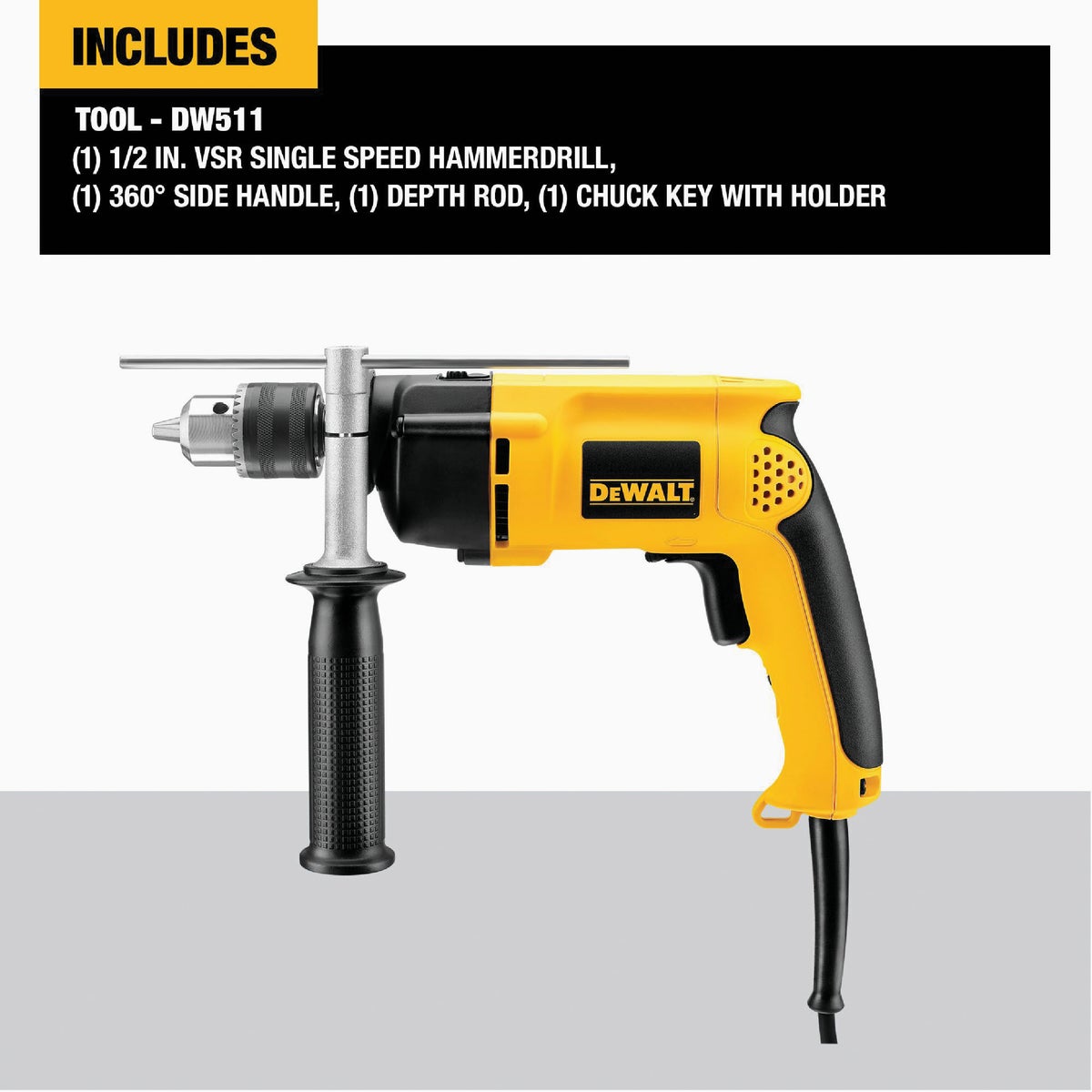 DEWALT 1/2 In. Keyed 8.5-Amp VSR Single-Speed Electric Hammer Drill Image 2