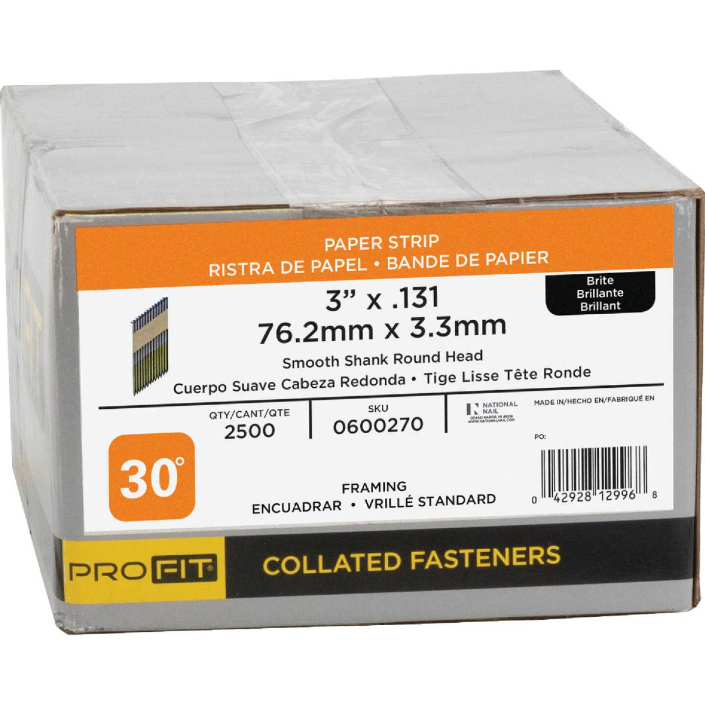 Pro-Fit 3 In. x 0.131 In. 30 Degree Paper Tape Smooth Shank Round Head Brite Framing Stick Nails (2500 Ct.) Image 2