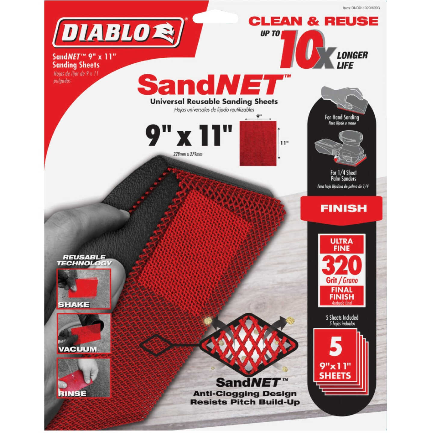 Diablo SandNet 9 In. x 11 In. 320 Grit Ultra Fine Reusable Sandpaper (5-Pack) Image 1