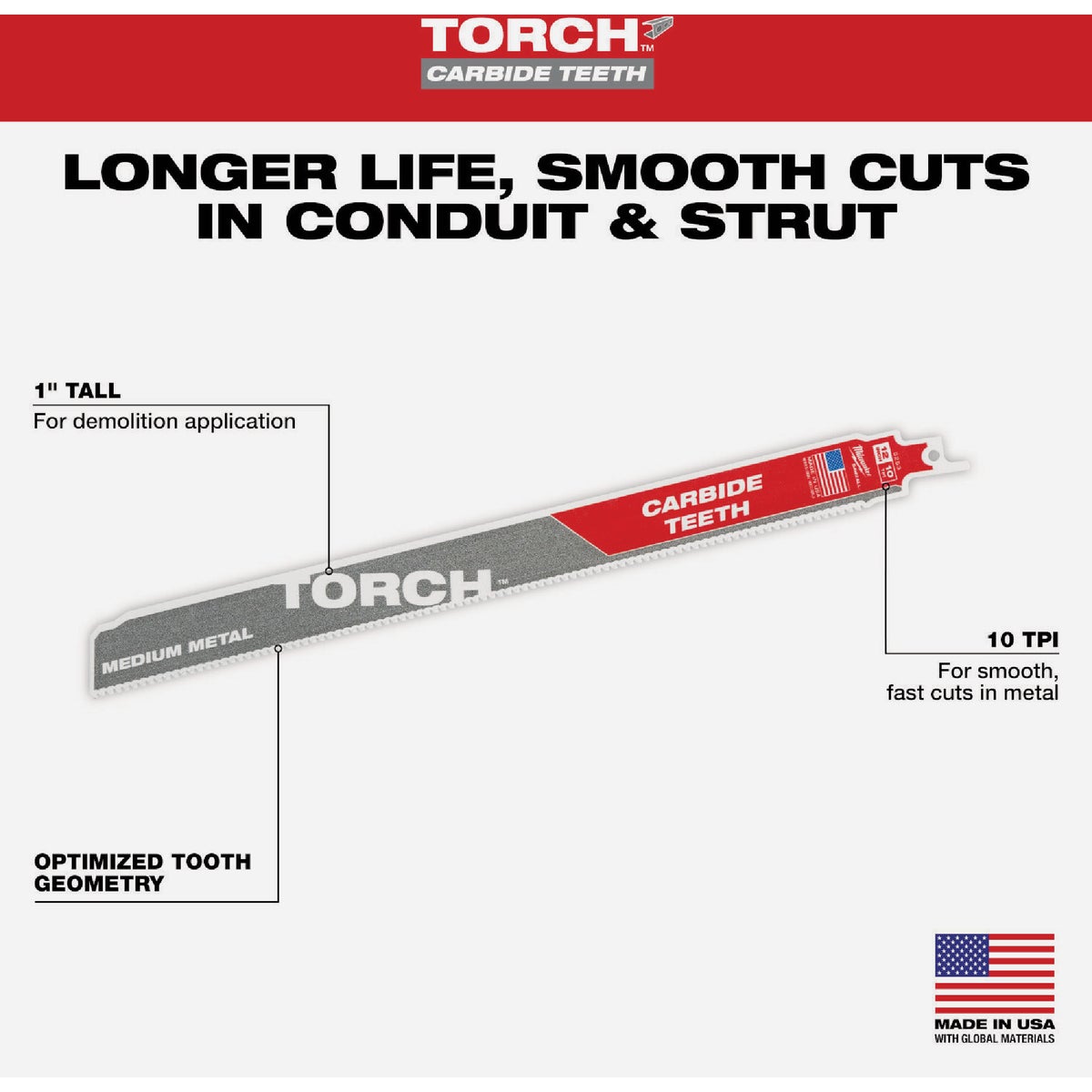 Milwaukee SAWZALL TORCH 12 In. 10 TPI Carbide Medium Metal Reciprocating Saw Blade Image 2