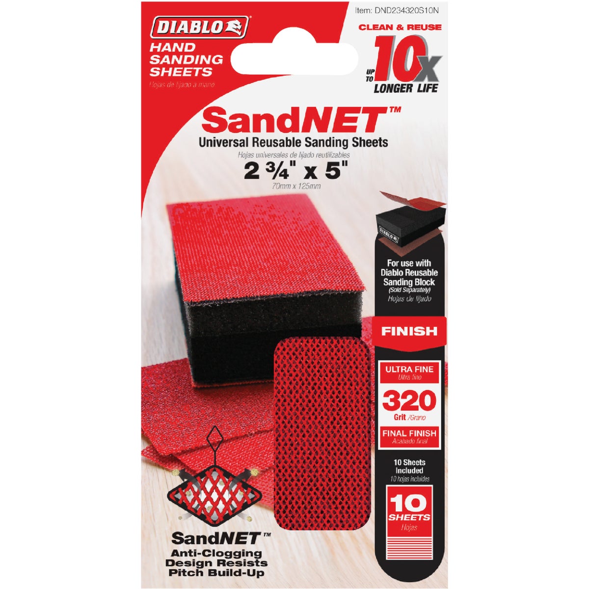 Diablo SandNET 2-3/4 In. x 5 In. 320-Grit Reusable Hand Sander Refill Sheets (10-Pack)
