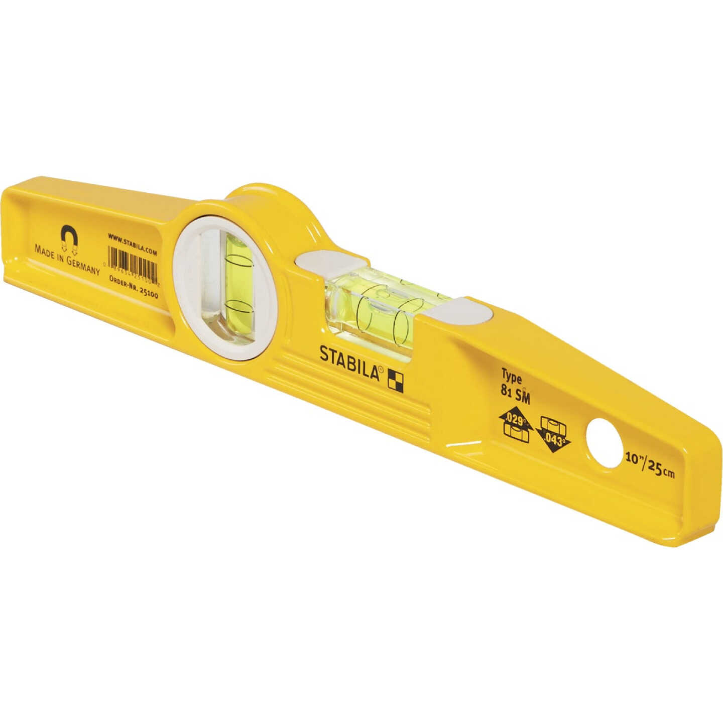 Stabila 10 In. Aluminum Rare Earth Magnetic Torpedo Level Image 1
