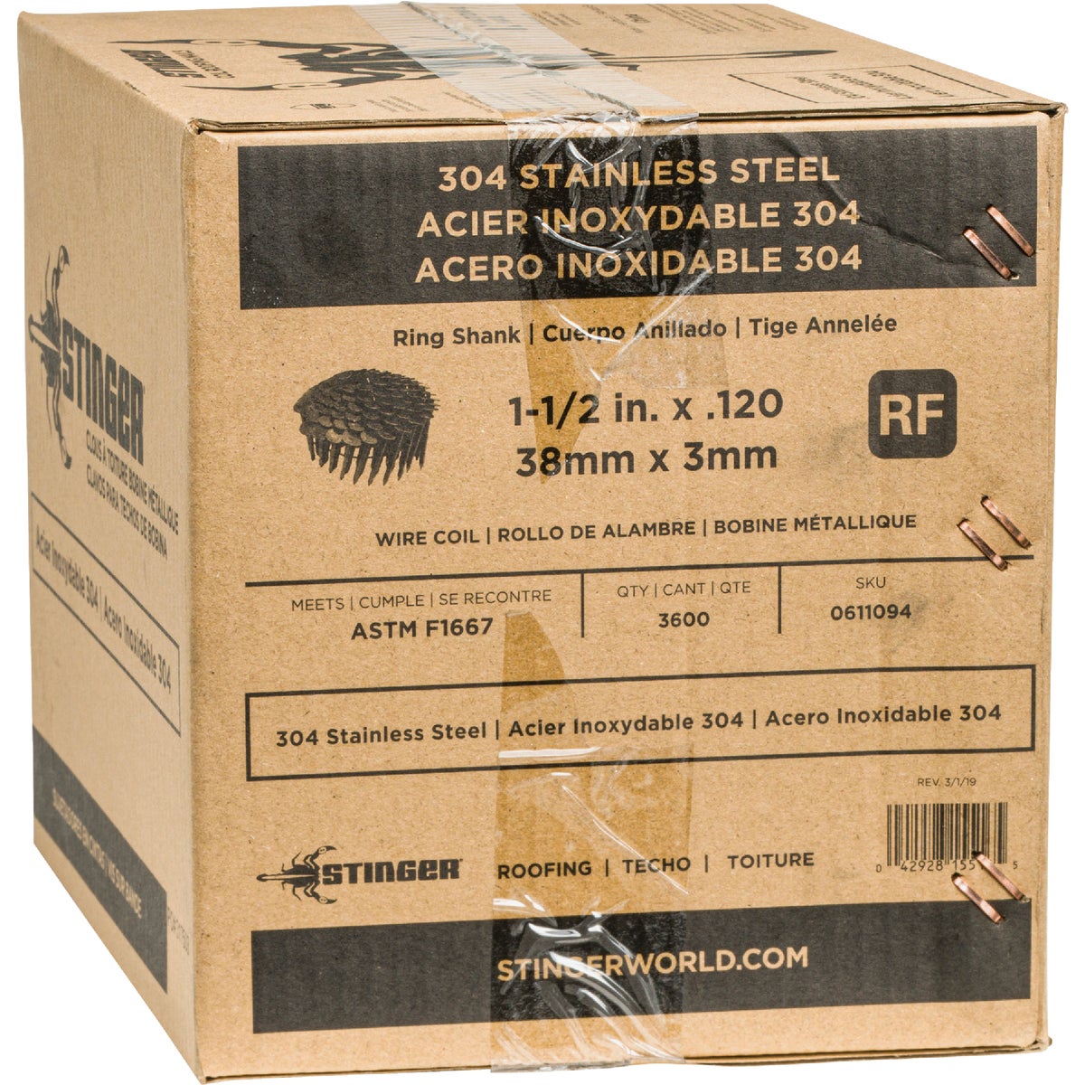 Stinger 1-1/2 In. x 0.120 In. 15 Degree Stainless Steel Coil Roofing Nails (3600 Ct.) Image 2