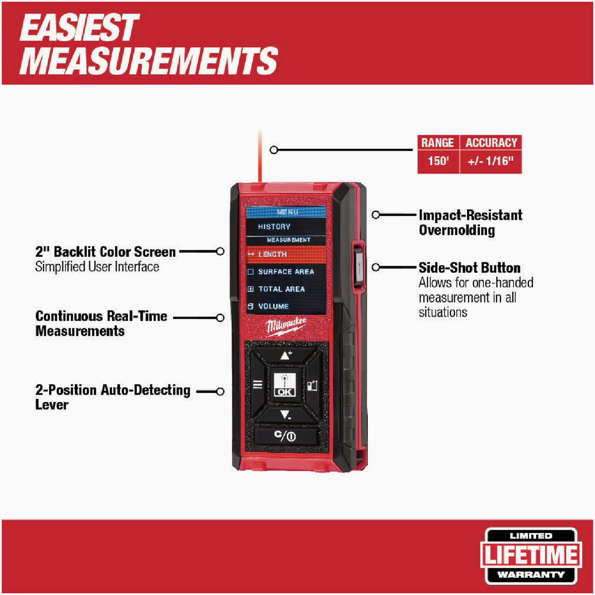 Milwaukee 150 Ft. Backlit Color Screen Laser Distance Measurer Image 4