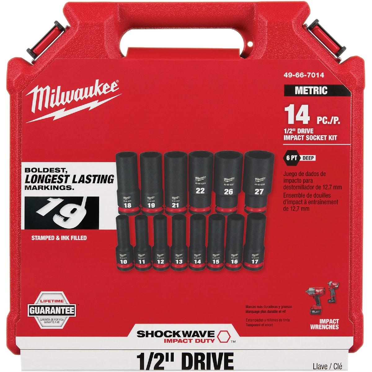 Milwaukee SHOCKWAVE Metric 1/2 In. Drive 6-Point Deep Impact Driver Set (14-Piece) Image 3