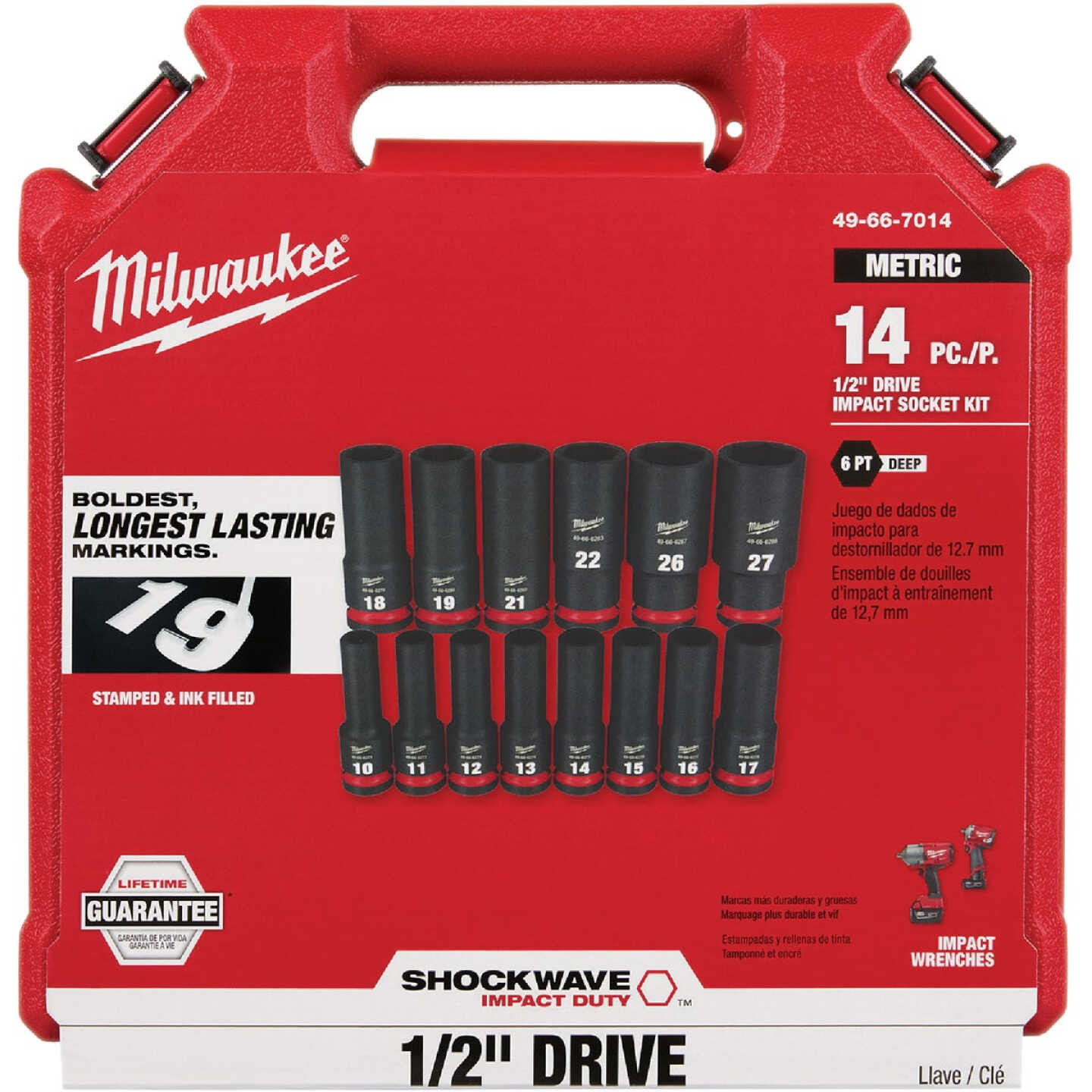 Milwaukee SHOCKWAVE Metric 1/2 In. Drive 6-Point Deep Impact Driver Set (14-Piece) Image 3