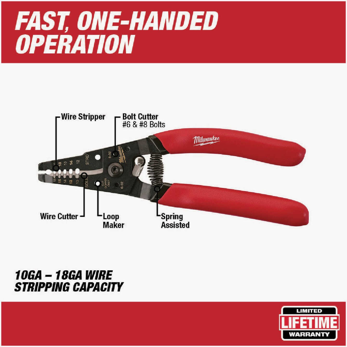 Milwaukee 7 In. 10 AWG to 20 AWG Solid/Stranded Wire Stripper/Cutter Image 4