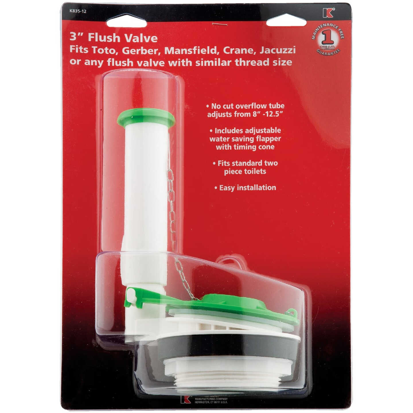 Keeney 3 In. Flush Valve with Adjustable Water Saving Flapper Image 2