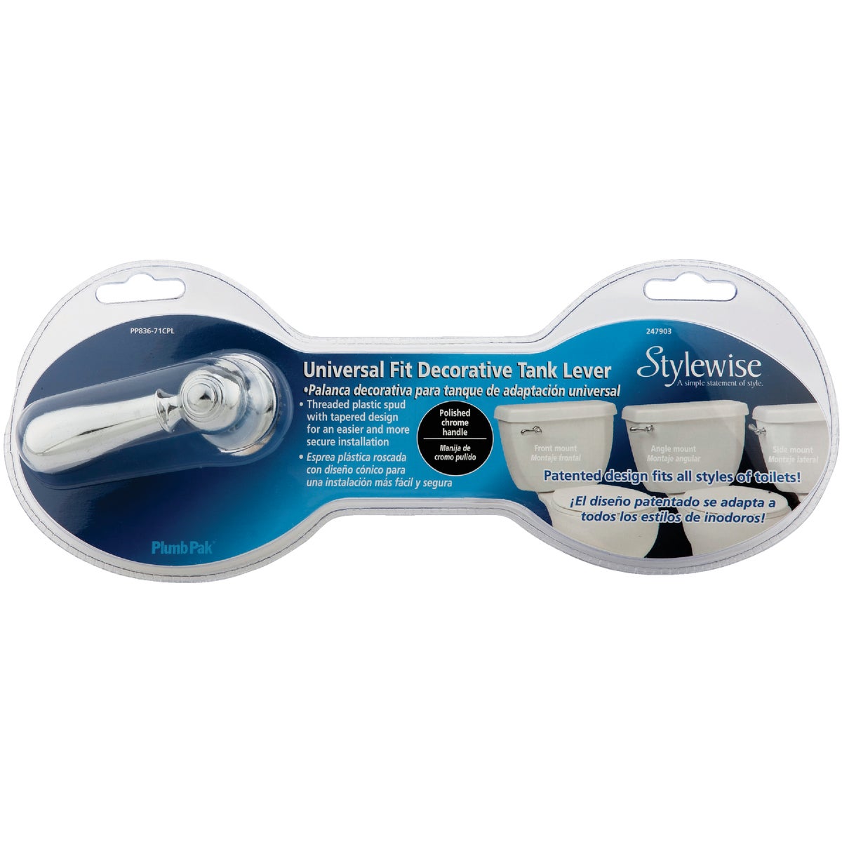 Plumb Pak Universal Fit Chrome Tank Lever with Metal Bent Arm Image 2