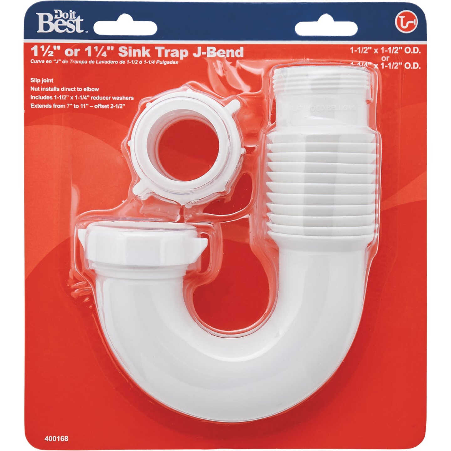 Do it Best 1-1/2 In. or 1-1/4 In. x 1-1/2 In. Flexible White Plastic J-Bend, Extendable to 11 In. Image 2
