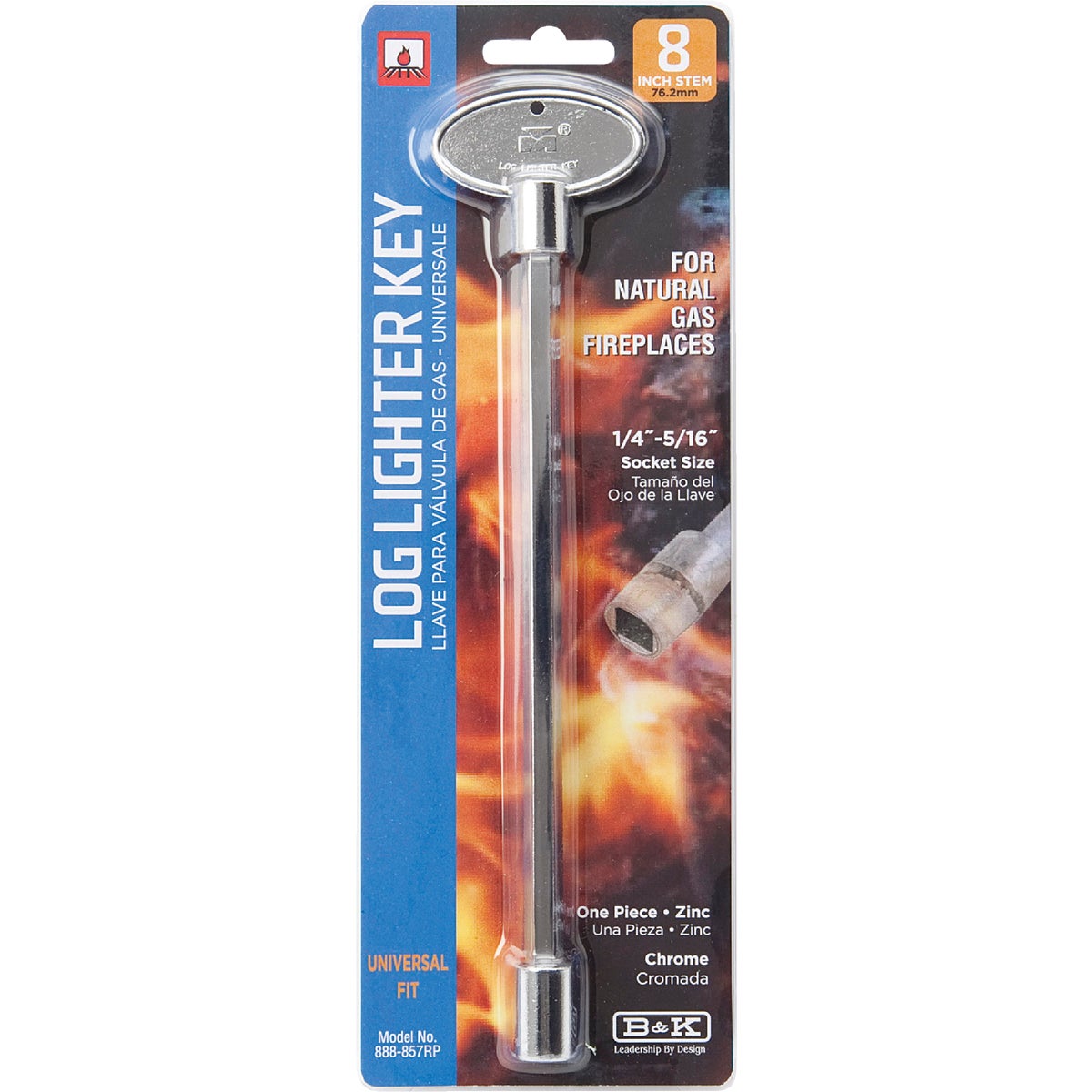 ProLine 8 In. Chrome-Plated Universal Fit Log Lighter Gas Valve Key Image 2