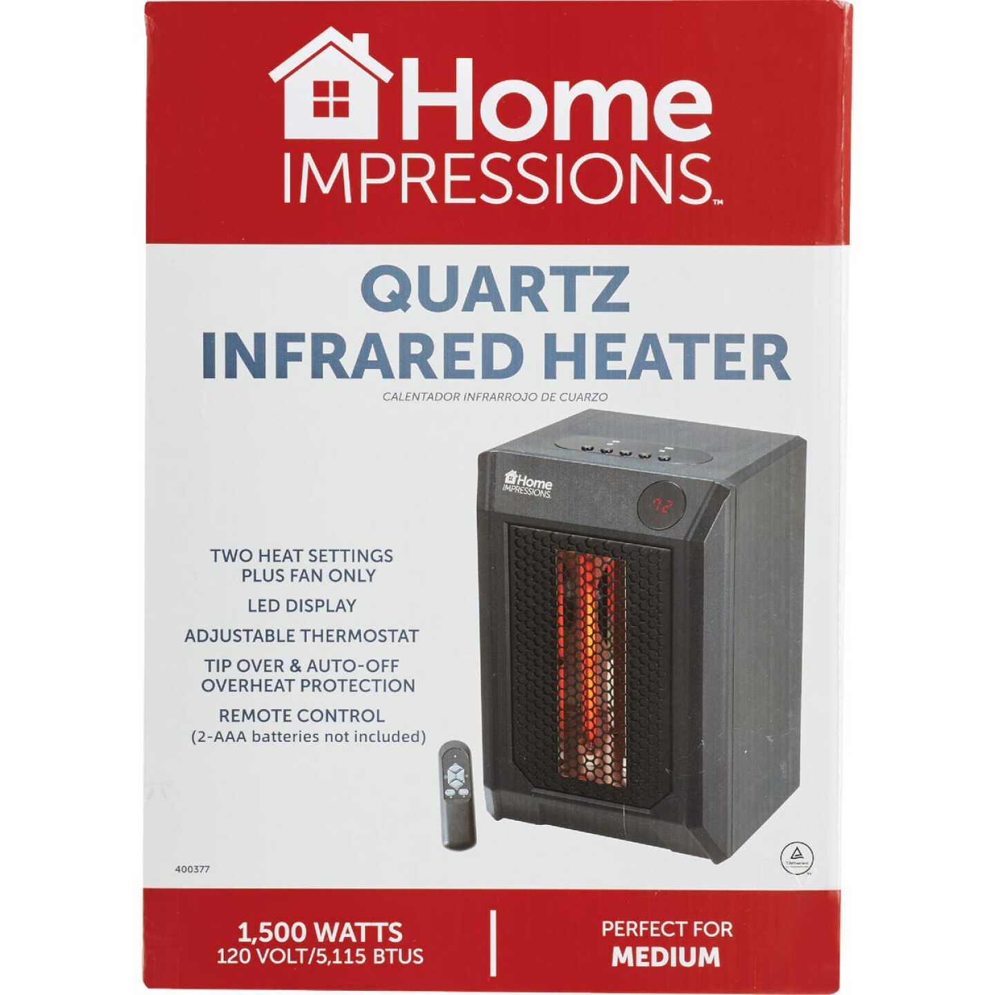 Home Impressions 1500W 120V Quartz Heater with Remote Image 2