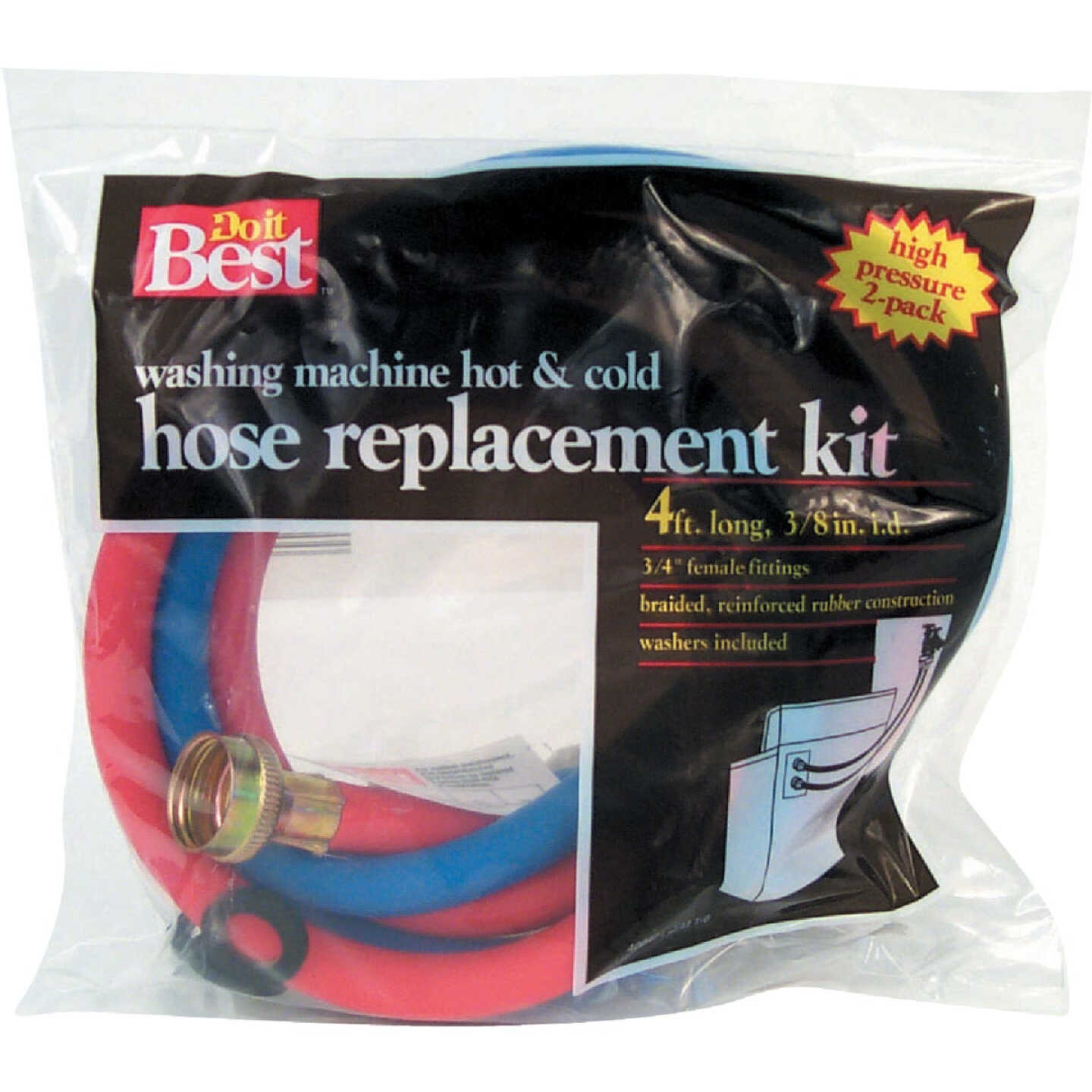 Do it Best 3/8 In. x 4 Ft. Reinforced EPDM Rubber Washing Machine Hose (2-Pack) Image 1
