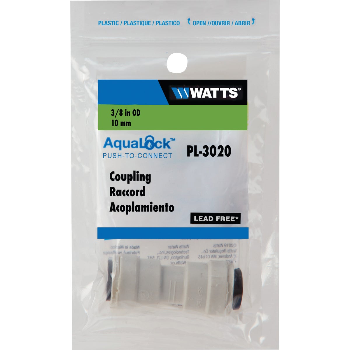 Watts 3/8 In. x 3/8 In. OD Tubing Quick Connect Plastic Coupling Image 2