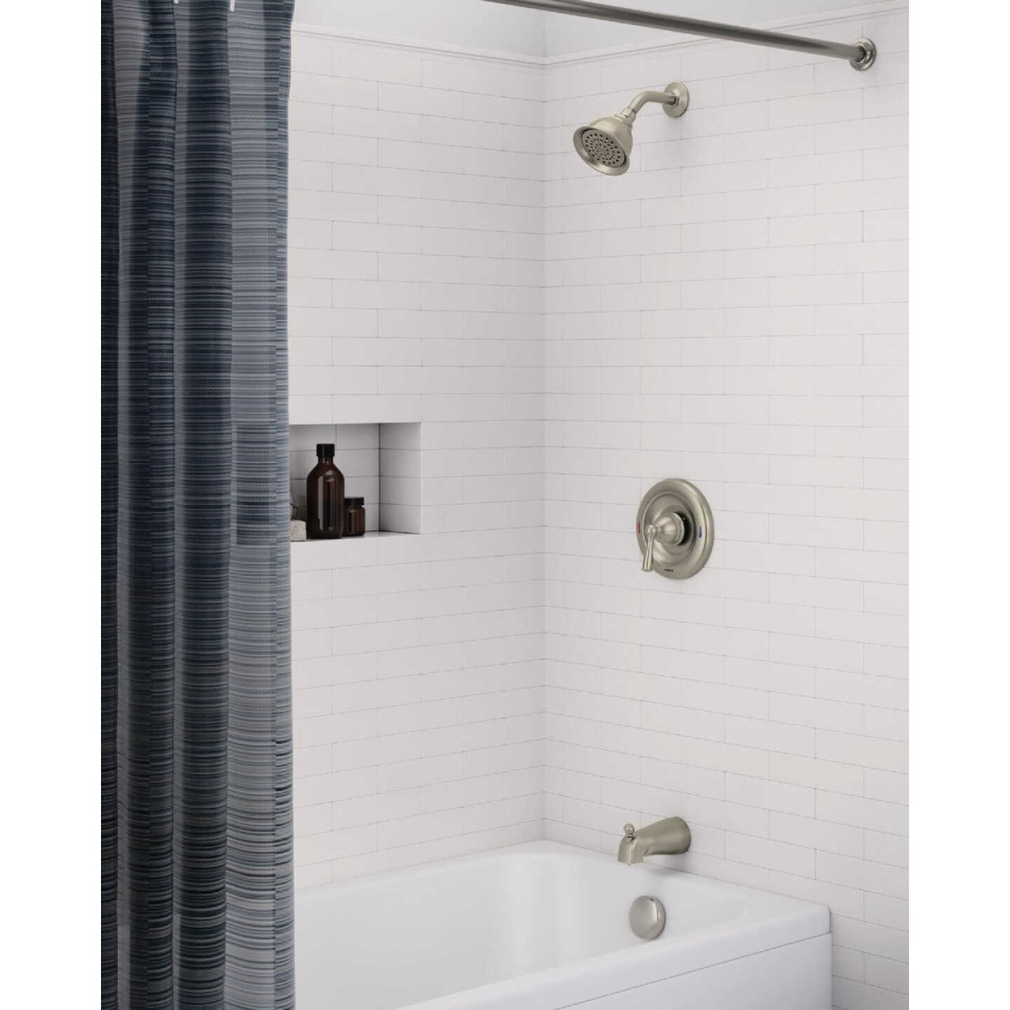 Moen Banbury Posi-Temp 1-Handle Lever Tub and Shower Faucet, Spot Resist Brushed Nickel Image 2