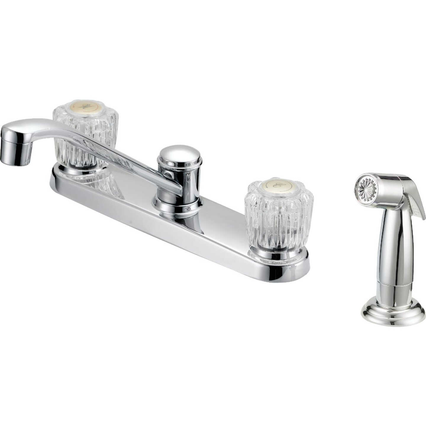 Home Impressions 2-Handle Double Acrylic Knob Kitchen Faucet with Side Spray, Chrome Image 1