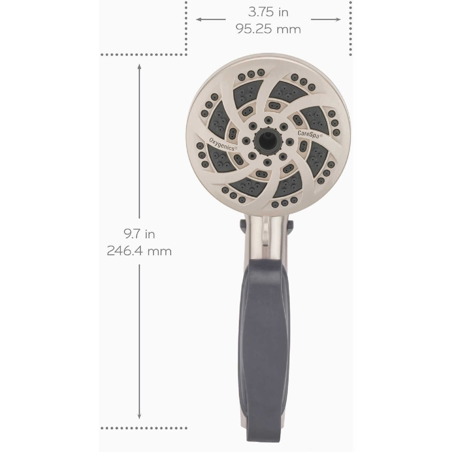 Oxygenics CareSpa 5-Spray 1.8 GPM Handheld Showerhead, Brushed Nickel Image 5