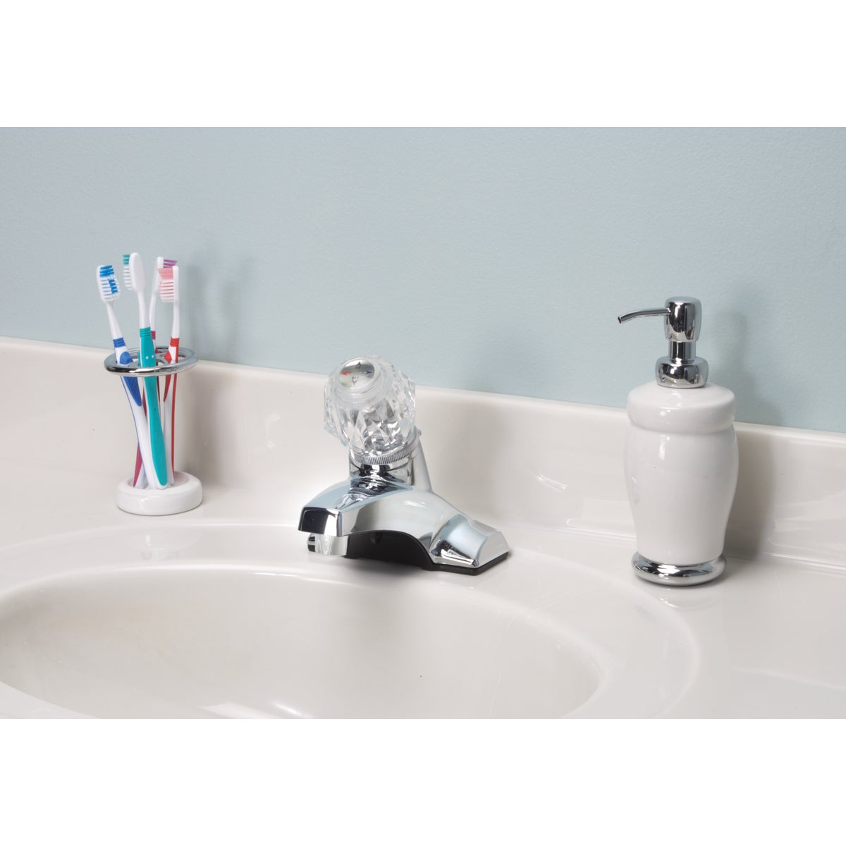 Home Impressions 1-Handle Knob 4 In. Centerset Non-Metallic Bathroom Faucet with Pop-Up, Chrome Image 2