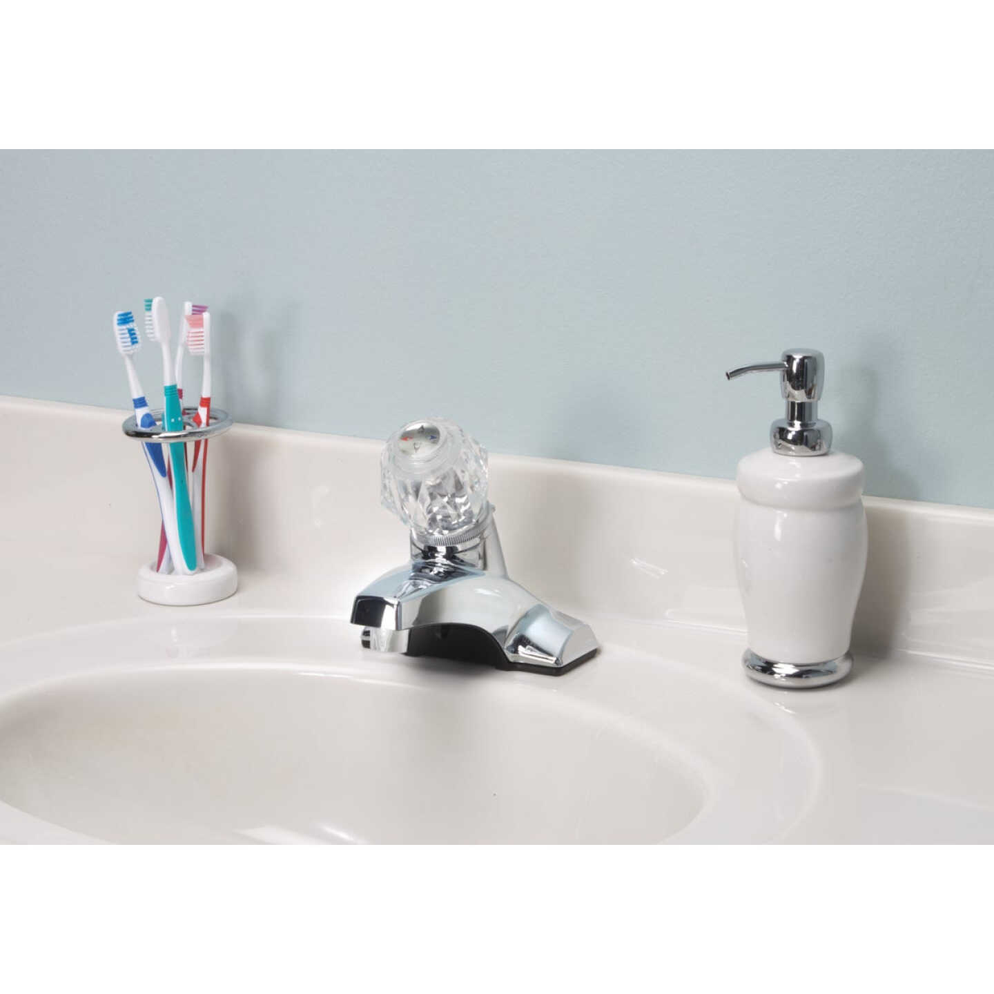 Home Impressions 1-Handle Knob 4 In. Centerset Non-Metallic Bathroom Faucet with Pop-Up, Chrome Image 2