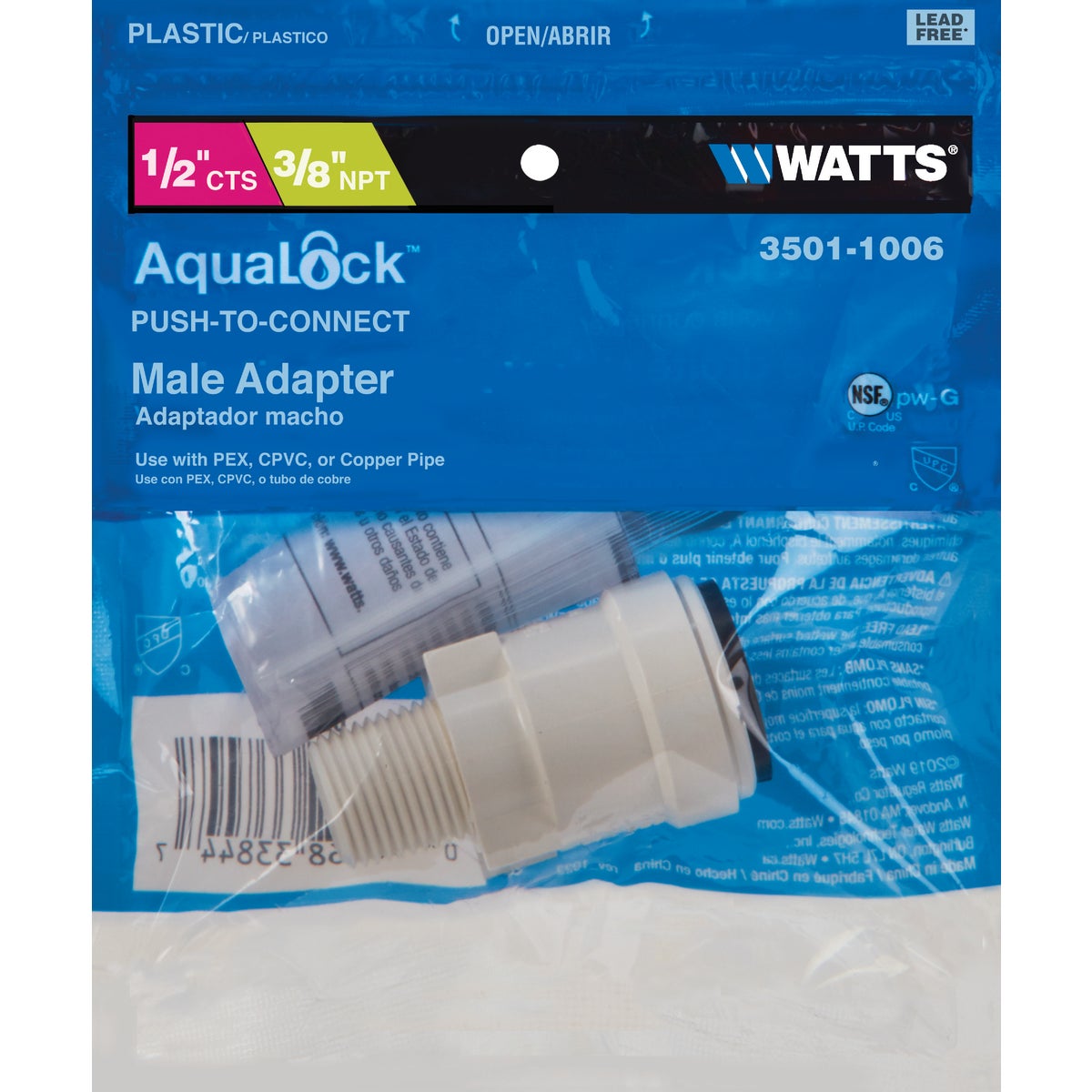 Watts Aqualock 1/2 In. CTS x 3/8 In. MPT Quick Connect Plastic Connector Image 2