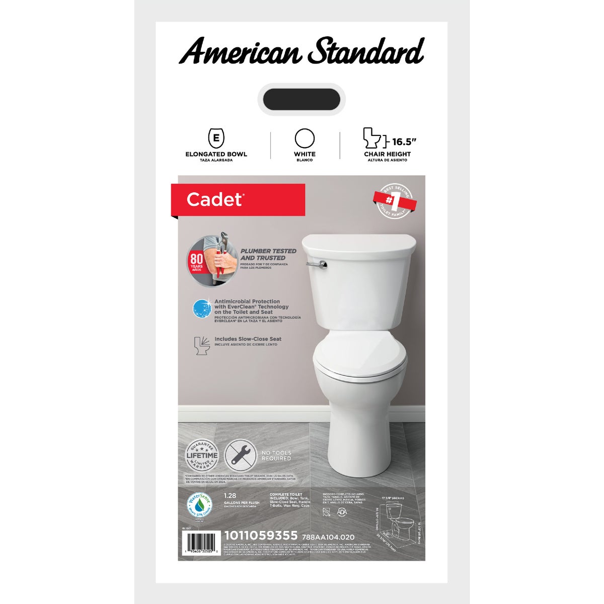 American Standard Cadet Chair Height White Elongated Bowl 1.28 GPF Toilet Image 5