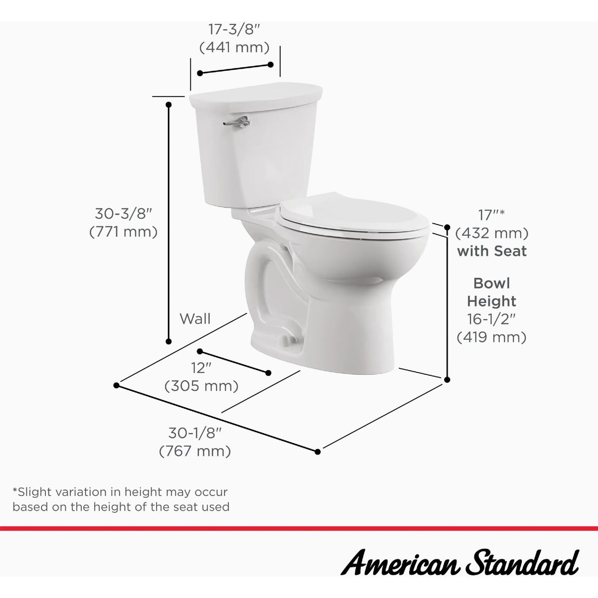 American Standard Cadet Chair Height White Elongated Bowl 1.28 GPF Toilet Image 3