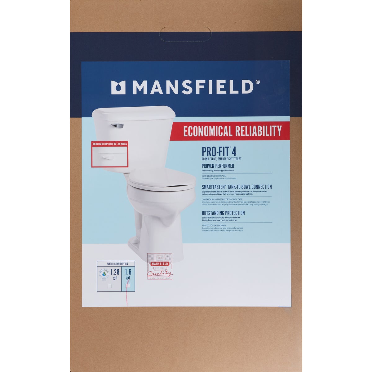 Mansfield Pro-Fit 4 SmartHeight White Round Bowl 1.6 GPF Complete Toilet Image 3