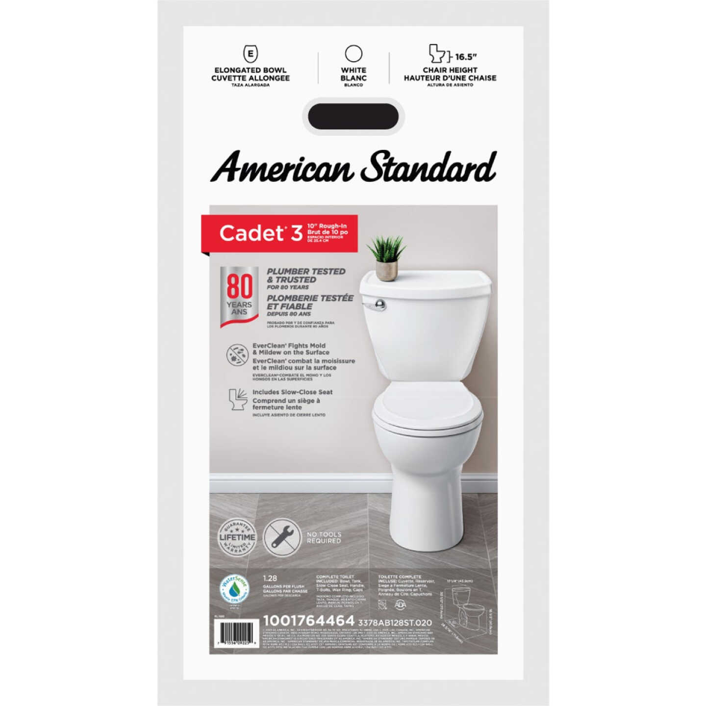 American Standard Cadet 3 10 In. Rough-In White Chair Height Elongated Bowl 1.28 GPF Toilet Image 5