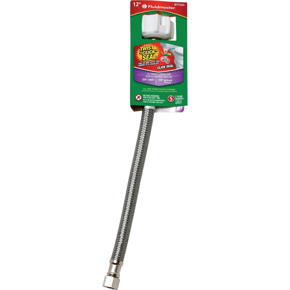 Fluidmaster Click Seal 3/8 In. Comp x 7/8 In. Ballcock x 12 In. L Braided Stainless Steel Toilet Connector Image 2
