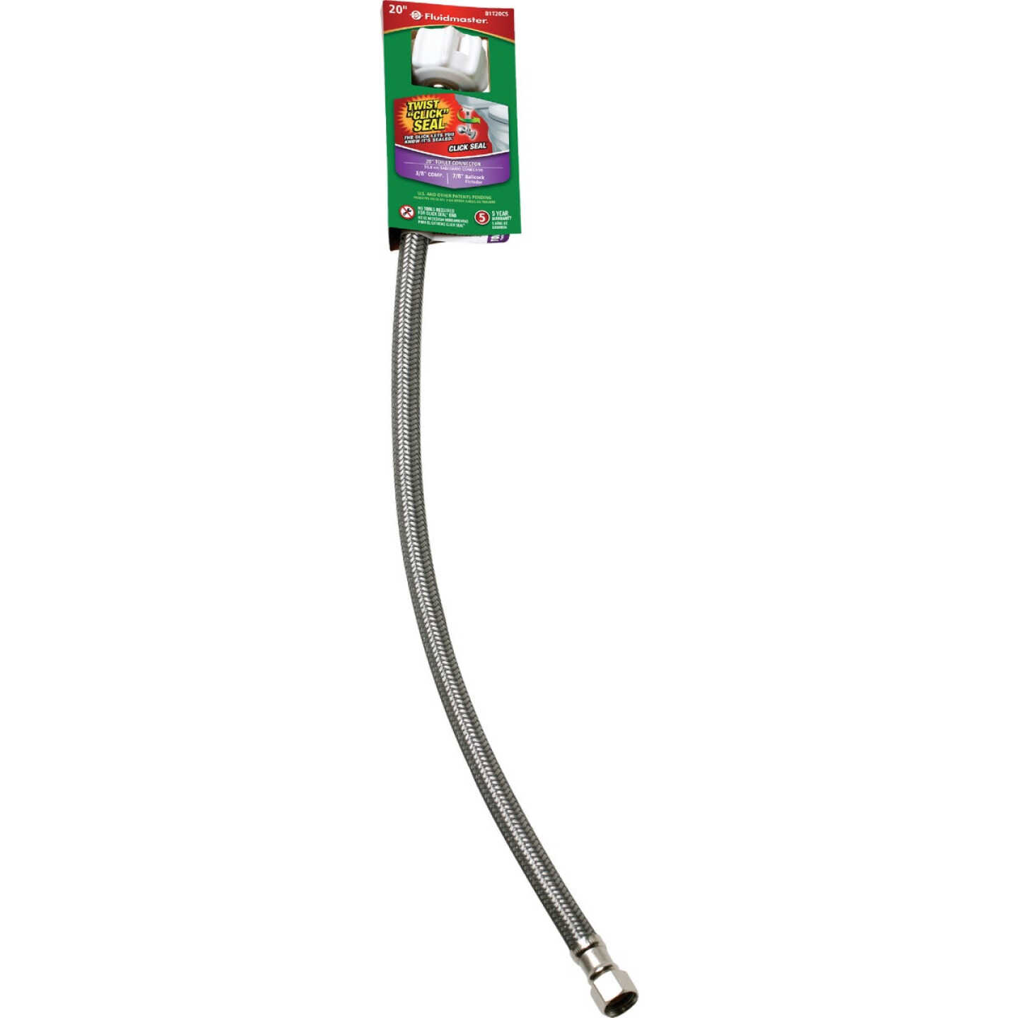 Fluidmaster Click Seal 3/8 In. Comp x 7/8 In. Ballcock x 20 In. L Braided Stainless Steel Toilet Connector Image 2