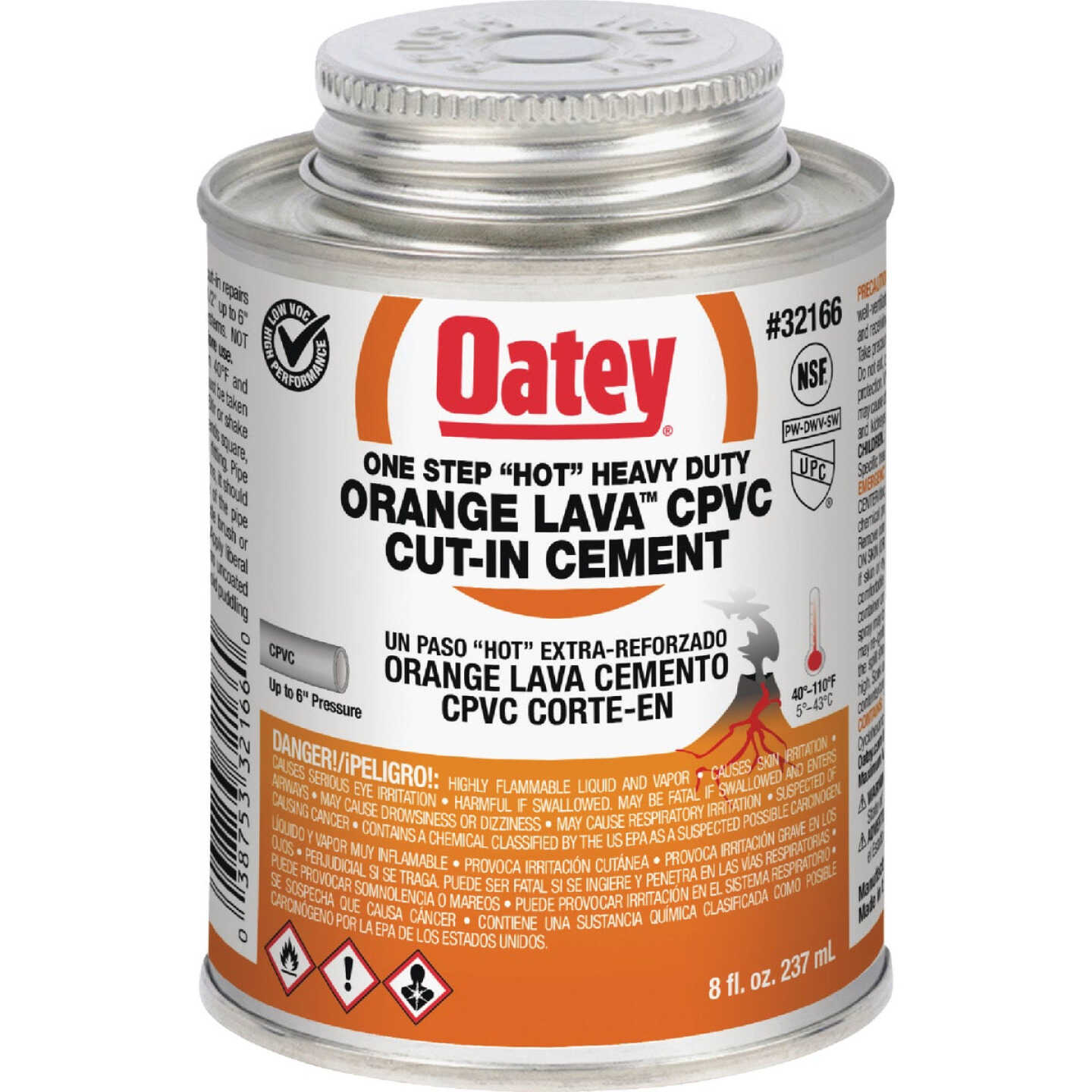 Oatey 8 Oz. Orange Lava One-Stop Hot Cut-In CPVC Cement Image 1