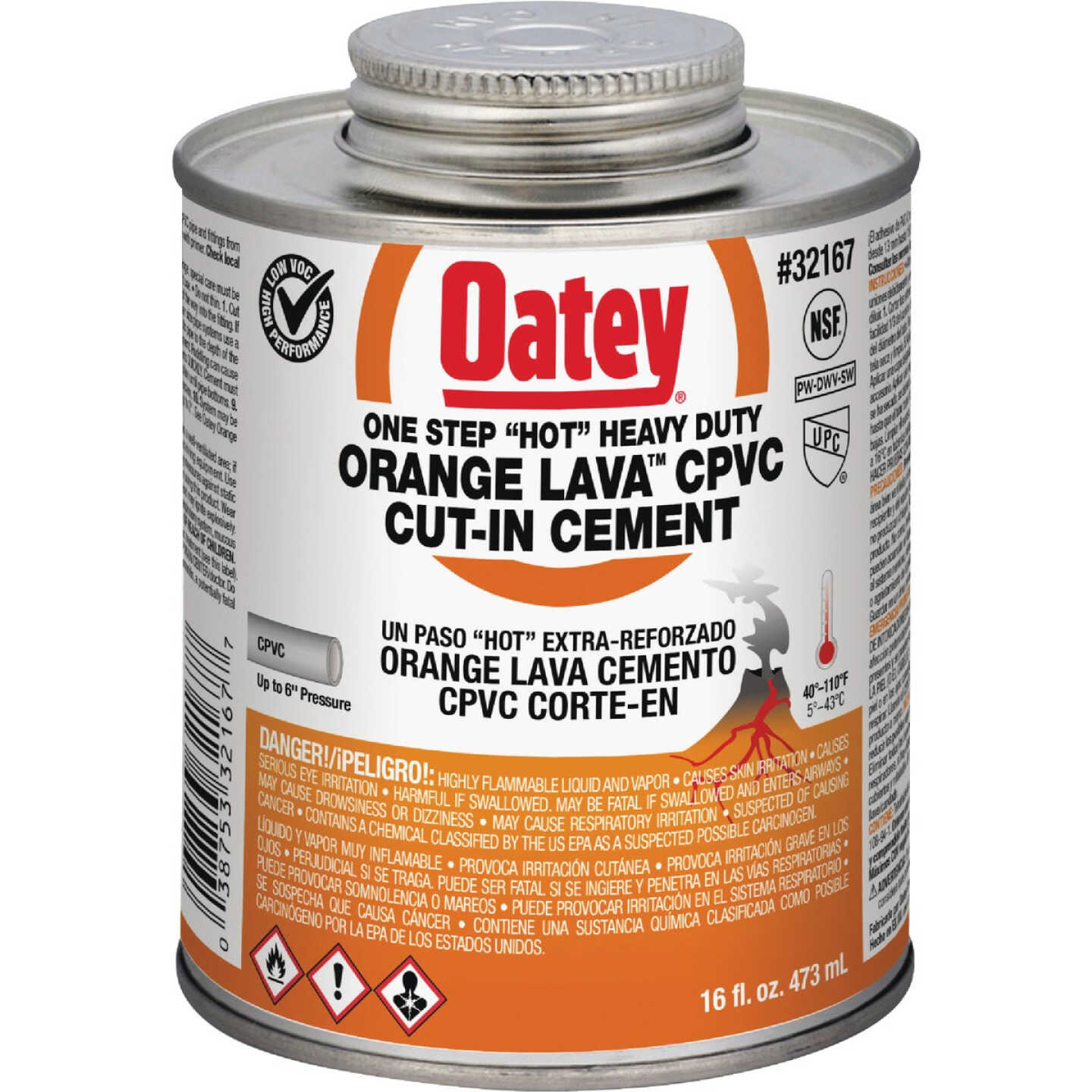 Oatey 16 Oz. Orange Lava One-Stop Hot Cut-In CPVC Cement Image 1
