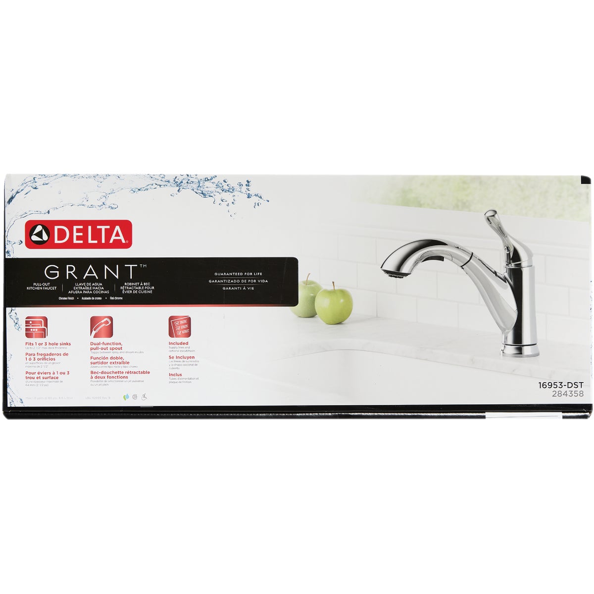 Delta Grant 1-Handle Lever Pull-Out Kitchen Faucet, Chrome Image 3