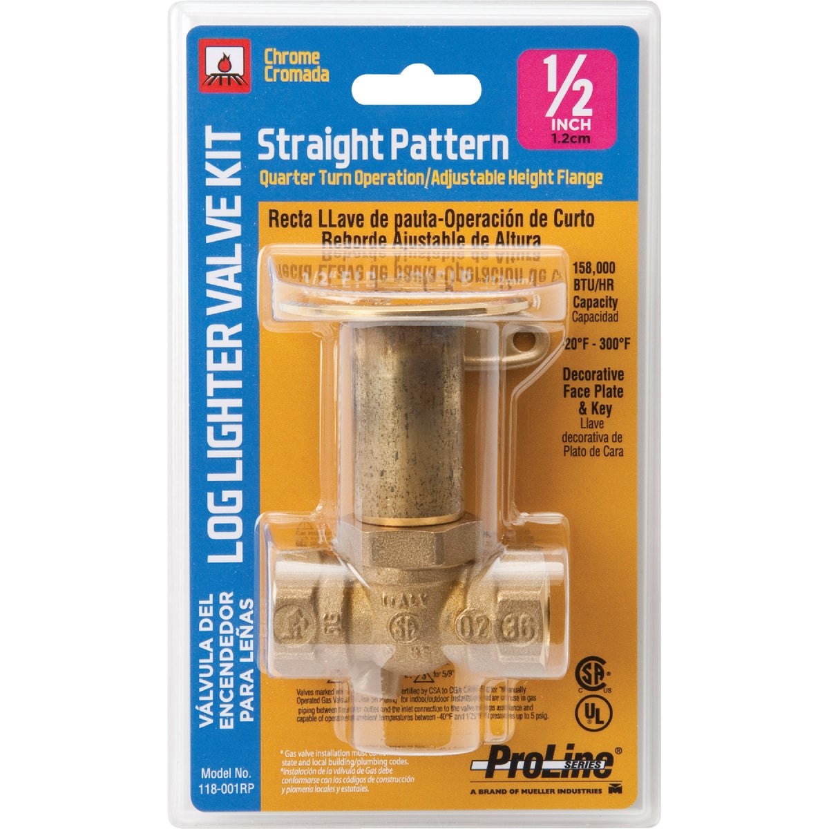 ProLine Straight Pattern 158,000 BTU Chrome Plated Brass Log Lighter Gas Valve Image 2