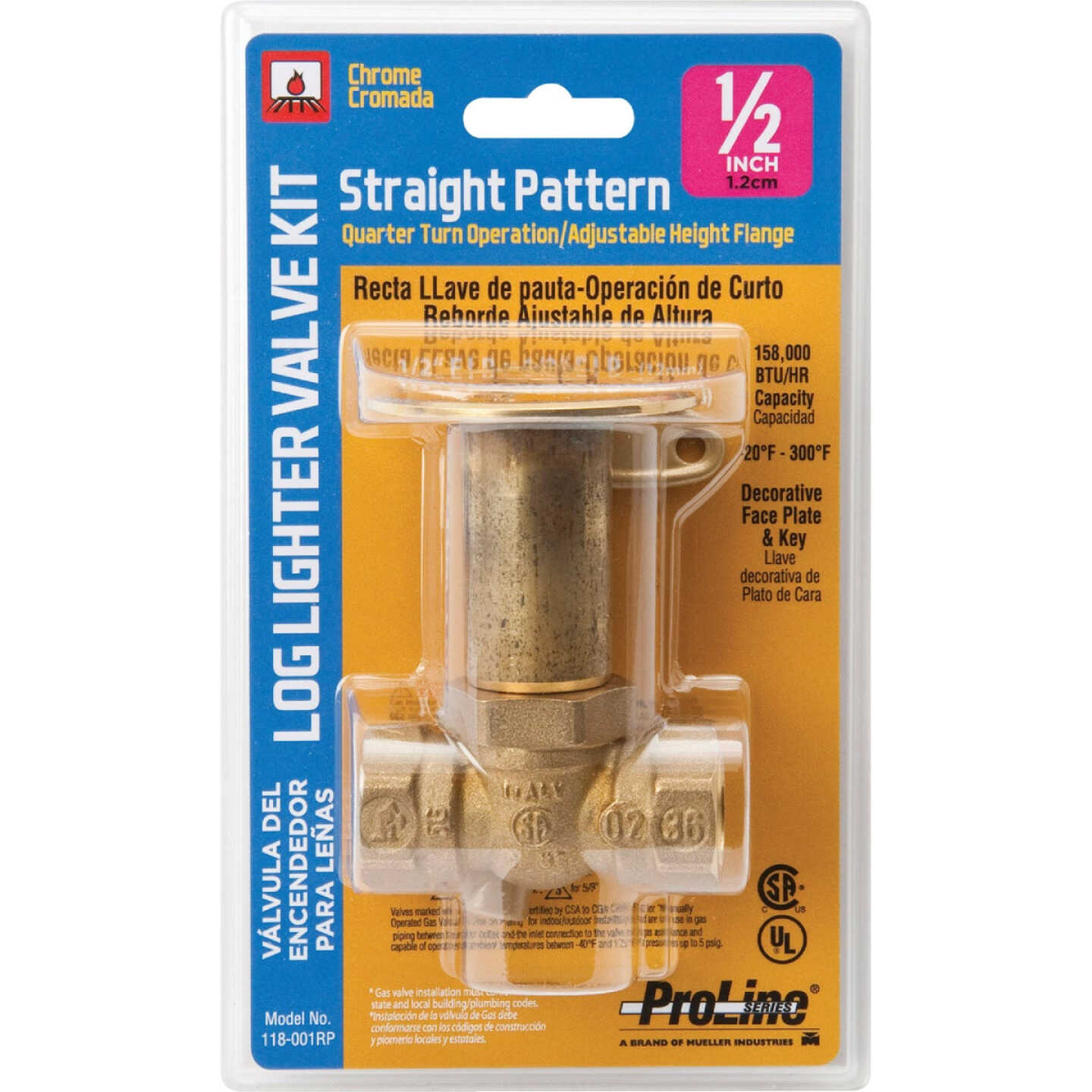 ProLine Straight Pattern 158,000 BTU Chrome Plated Brass Log Lighter Gas Valve Image 2