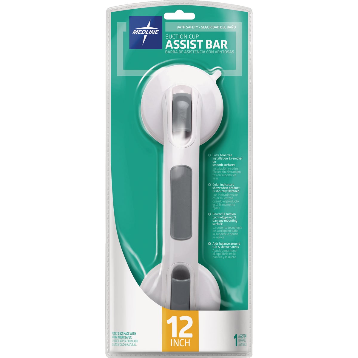 Medline Suction 12 In. Suction Cup Grab Bar, White Image 3