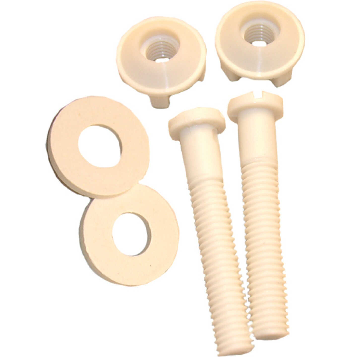 Lasco 3/8" x 2-1/4" White Plastic Toilet Seat Bolt, Includes Nuts and Washers Image 1