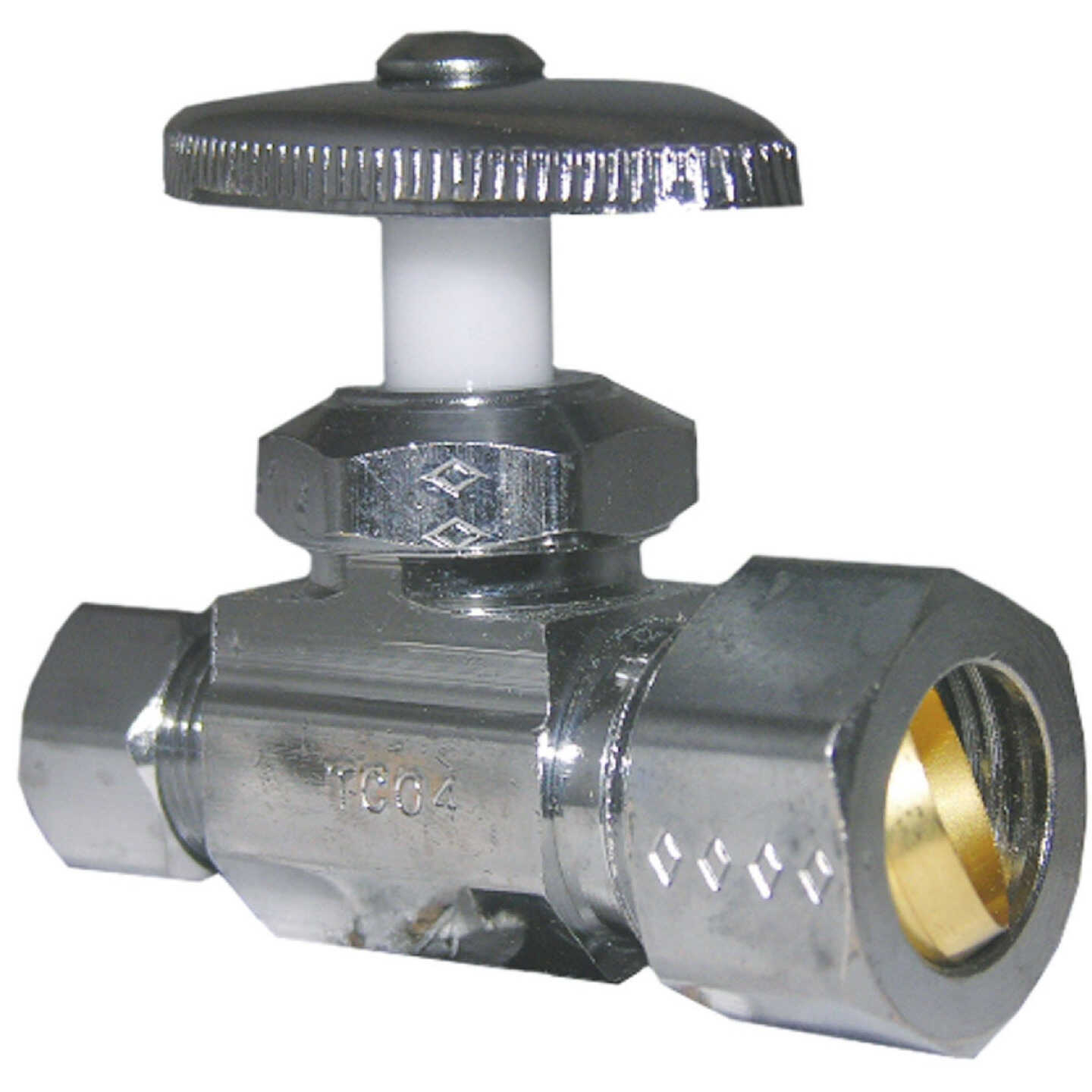 Lasco 5/8 In. Comp Inlet x 3/8 In. Comp Outlet Brass Straight Stop Valve Image 1